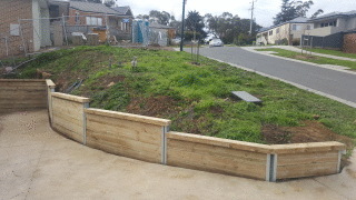 Treated Pine Retaining Wall with galvanised posts in Lilydale